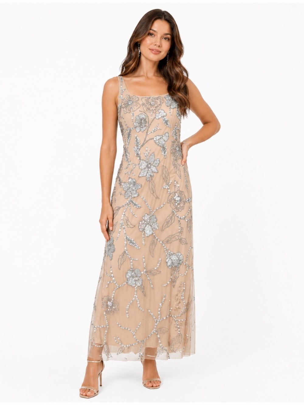 Adrianna Papell — Floral Beaded Mermaid Long Dress